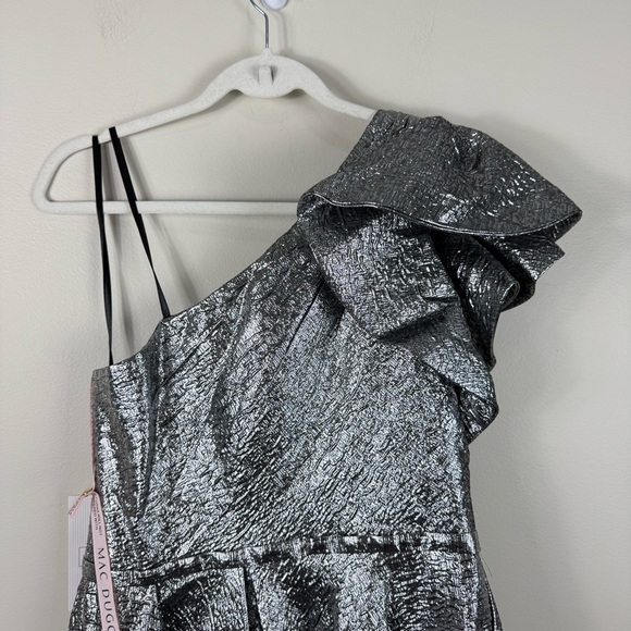 Mac Duggal 67906 Sequin Asymmetrical Ruffle Tiered Gown Women 10 Silver Dress - Picture 6 of 11